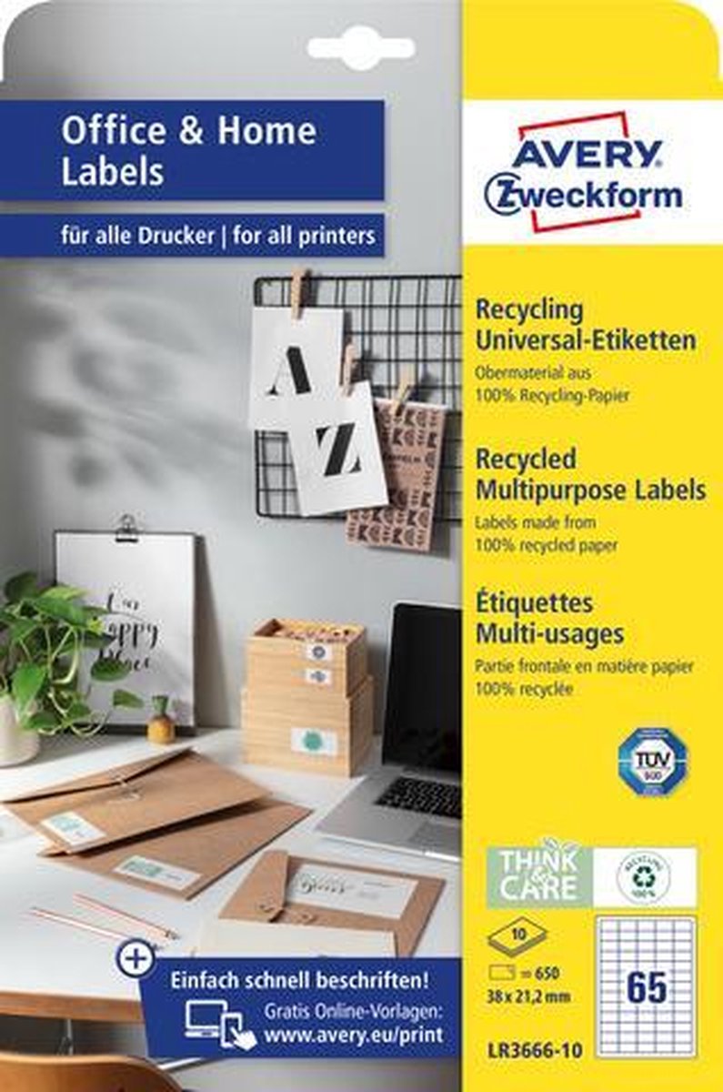 Avery Etiketten Zweckform 38 x 21,2 mm Recyclingpapier 100 Stück