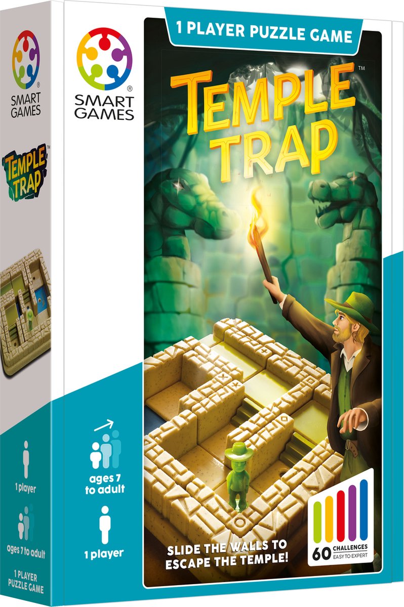 Smartgames Tempelfalle – kompaktes Schiebepuzzle-Denkspiel – 60 lehrreiche Labyrinth-Herausforderungen – Reisespiel Solospiel – ab 7 Jahren