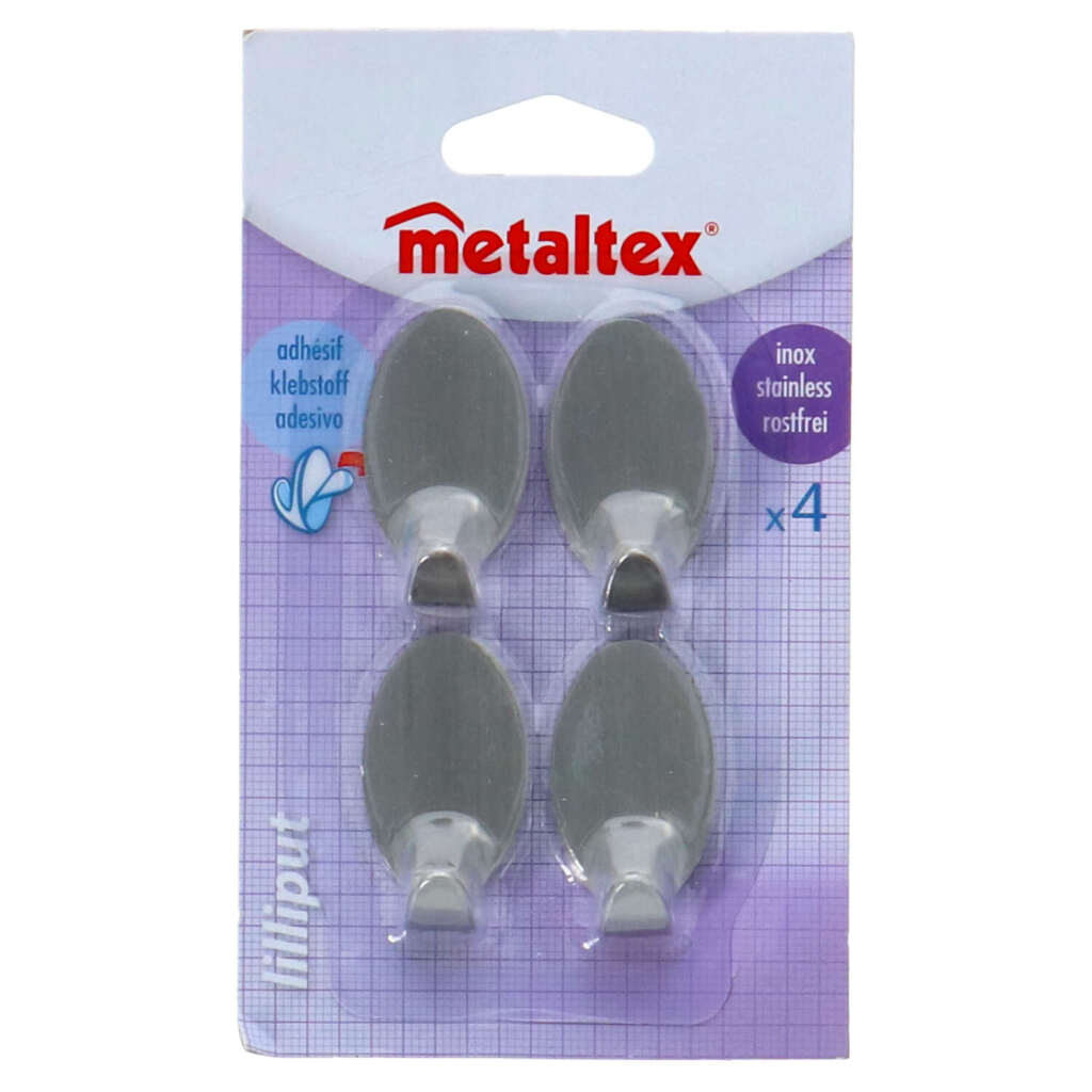 Metaltex ovale Klebehaken klein, 4 Stück Edelstahl