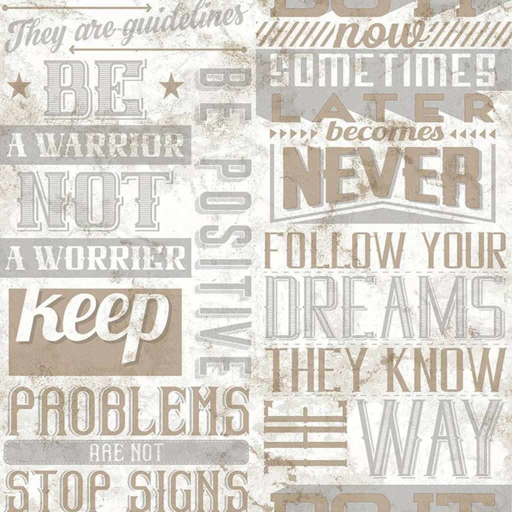 Noordwand Tapete Freunde Kaffee Wörter und Buchstaben Metallic und Beige