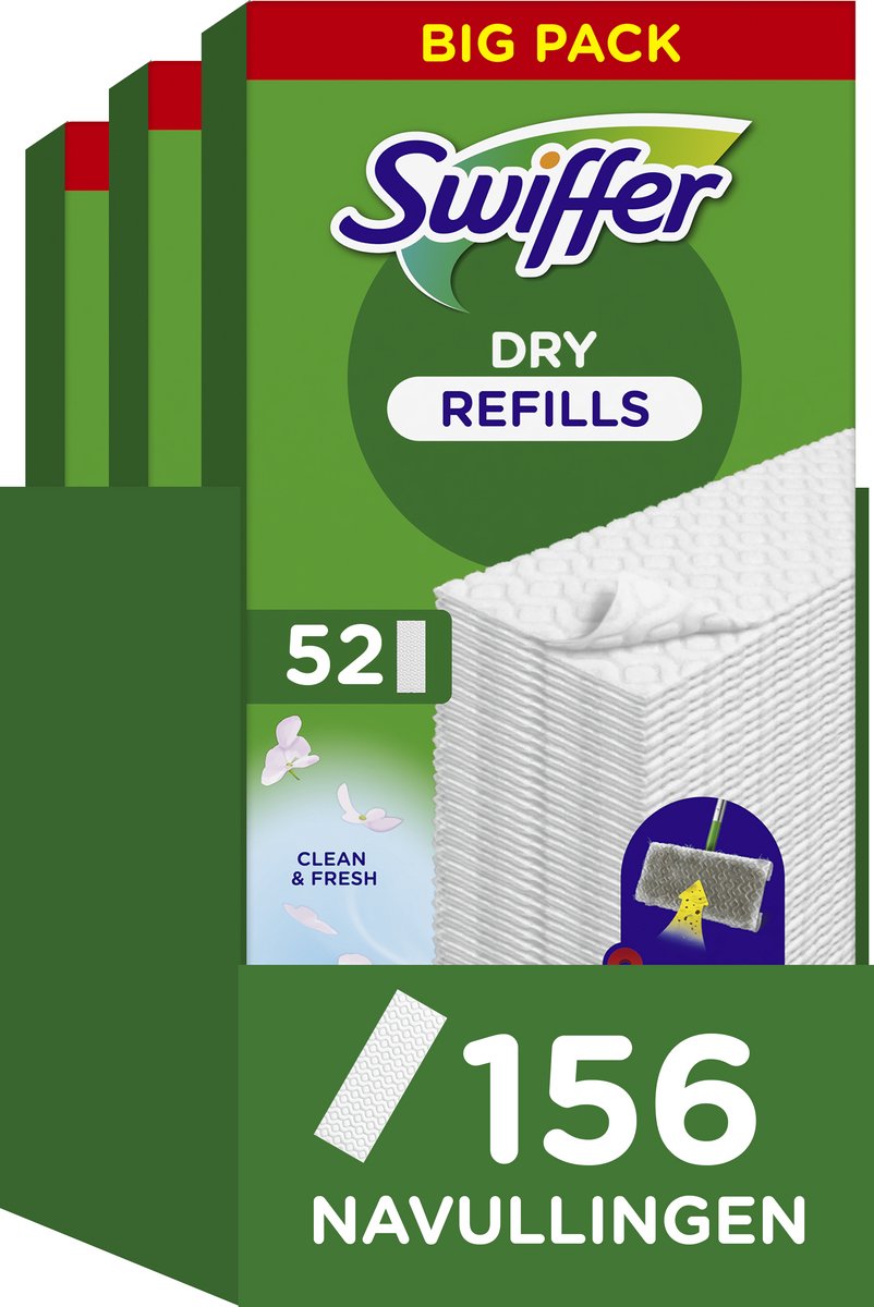 Swiffer Bodenreinigungstücher – Bodenreiniger-Trockentücher – 3 x 52 = 156 Nachfüllungen
