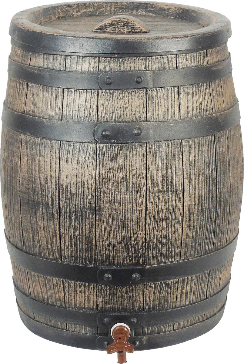 Naturregenfass mit Holz ausgeschaut 120 l 50,5 x 66 cm Braun