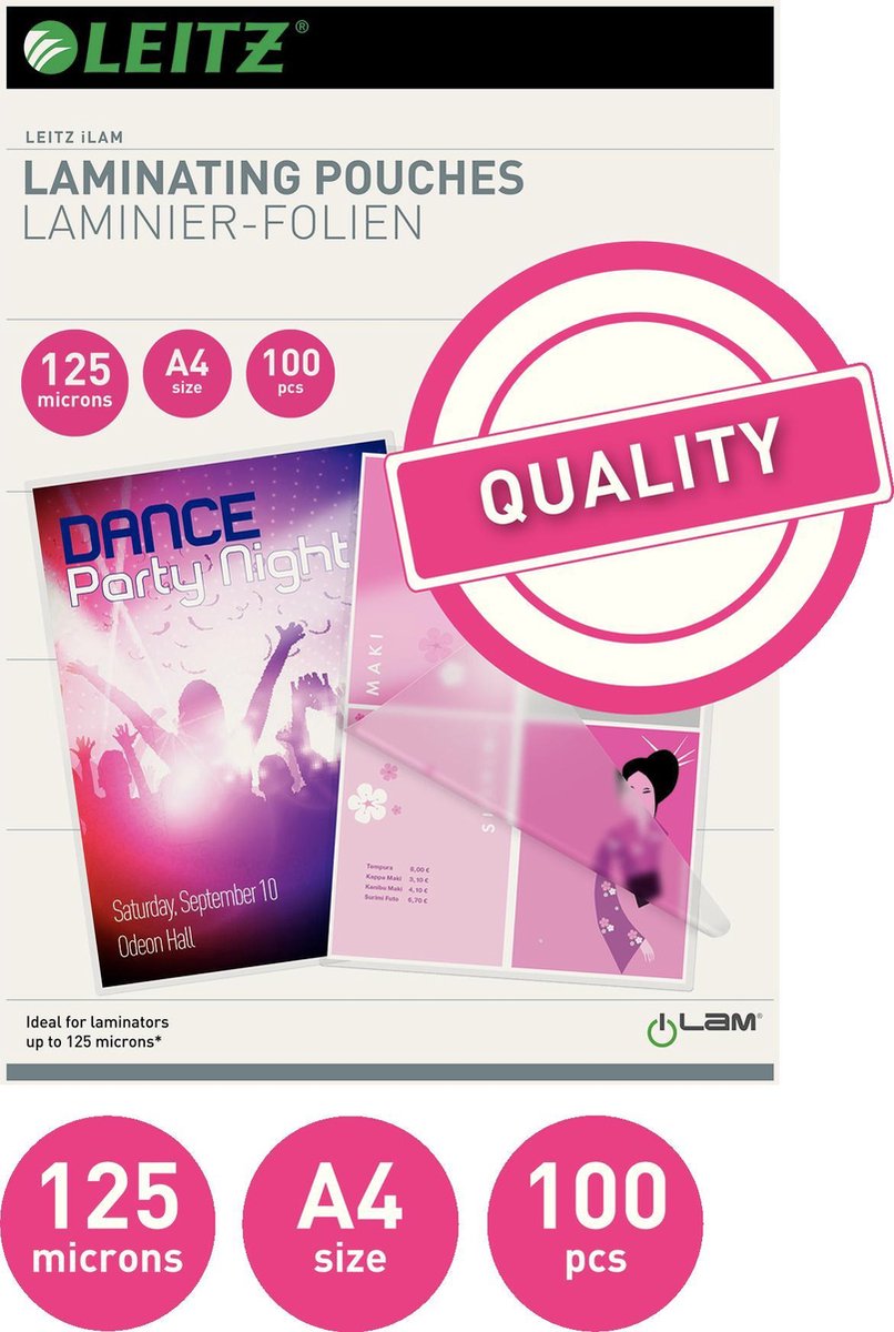 Leitz Laminierfolien – A4 – 125 Mikron – 100 Stück