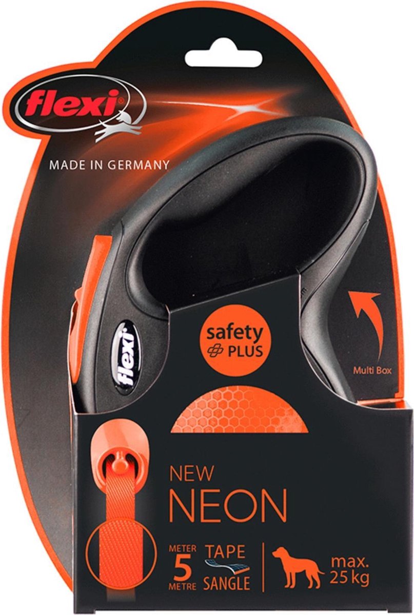 Flexi Retractable Line neues klassisches Neonband schwarz orange