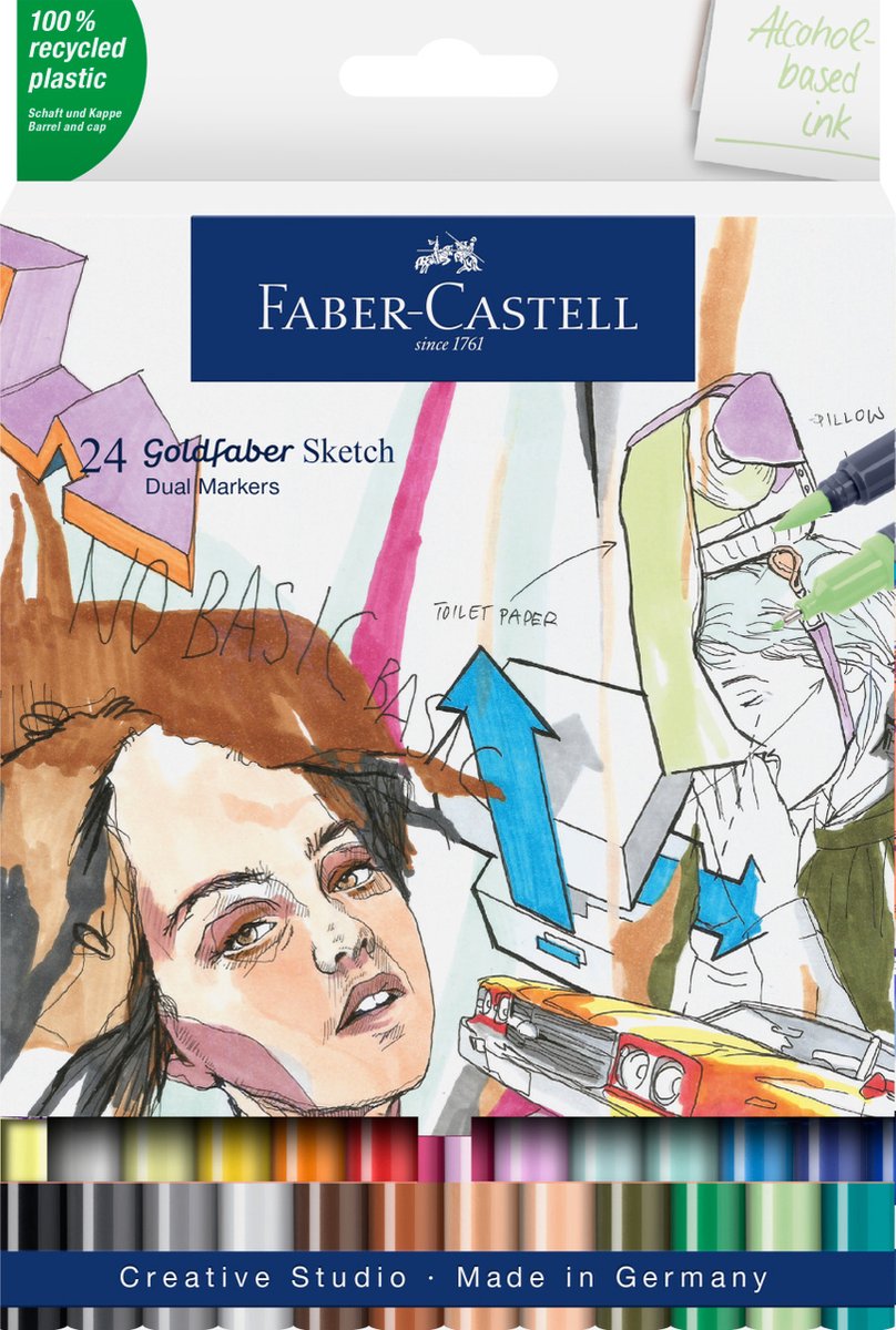Faber-Castell Goldfaber Skizzenmarker – Set 24 Farben – Alkoholmarker – FC-164724