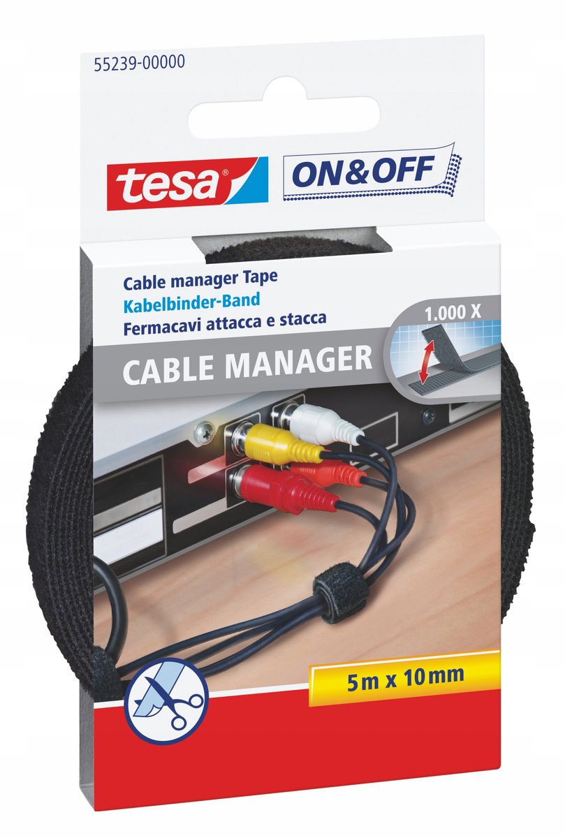 Tesa on off 55239-00-00 Klett-Kabelbinder zum Bündeln von Klettteil (L x B) 5000 mm x 10 mm schwarz 1 Stück (