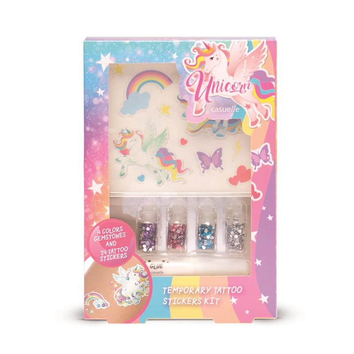 Lässiges Einhorn-Glitzer-Körpertattoo-Set