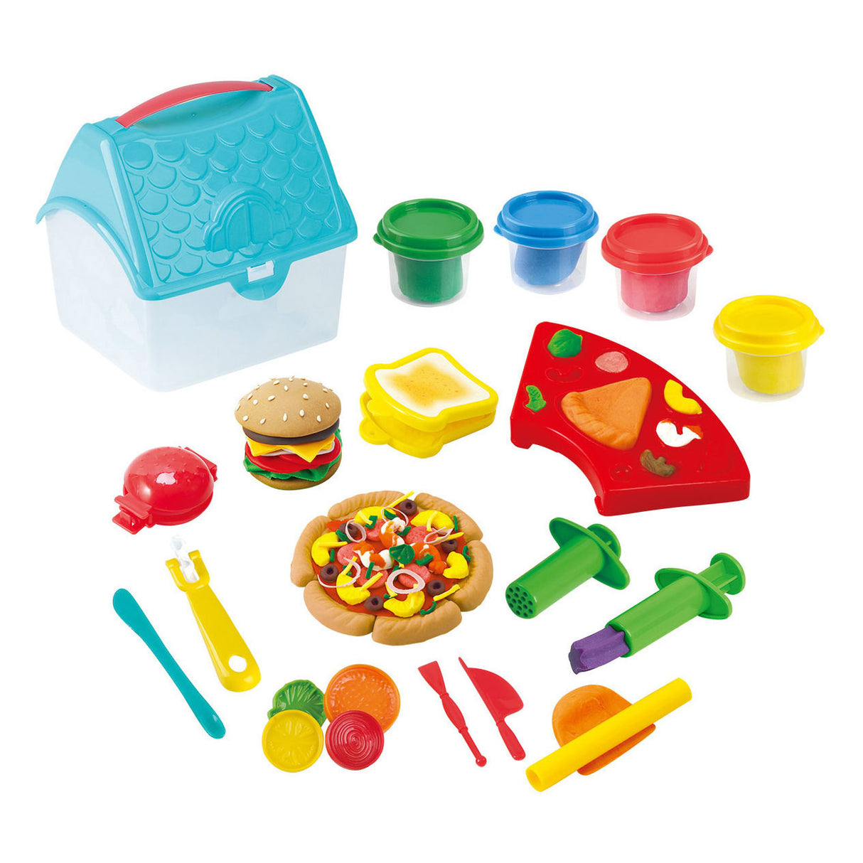 Playgo Hamburger- und Sandwich-Ton-Set in Aufbewahrungsbox – 4 Tontöpfe