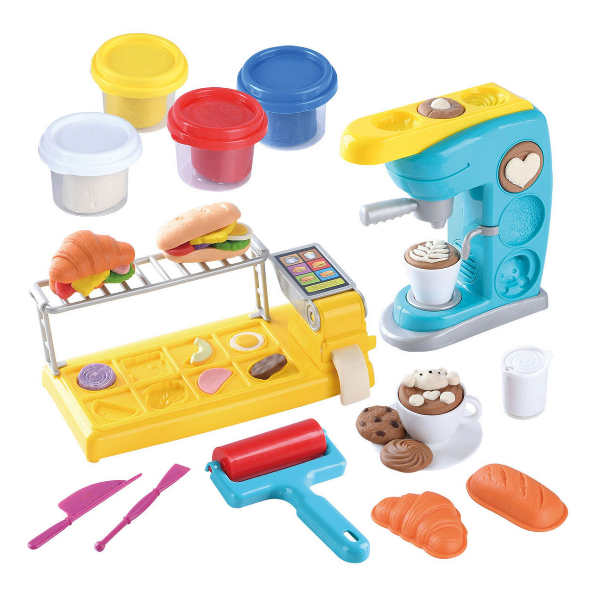 Playgo Ton-Set für Café und Speisesaal – 4 Tontöpfe – 22 Stück.