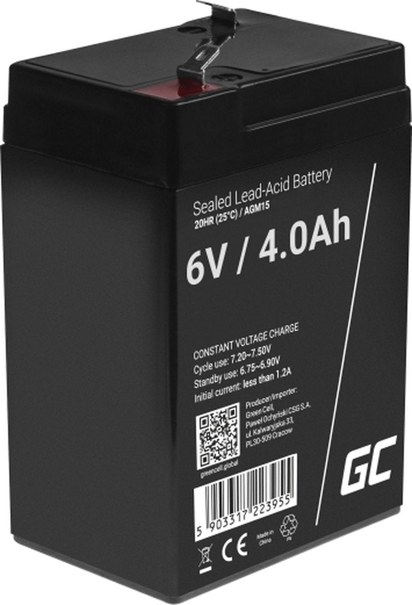 Grüne Zelle 6 V 4 Ah (f1 4,6 mm) 4000 mAh VRLA AGM-Batterie