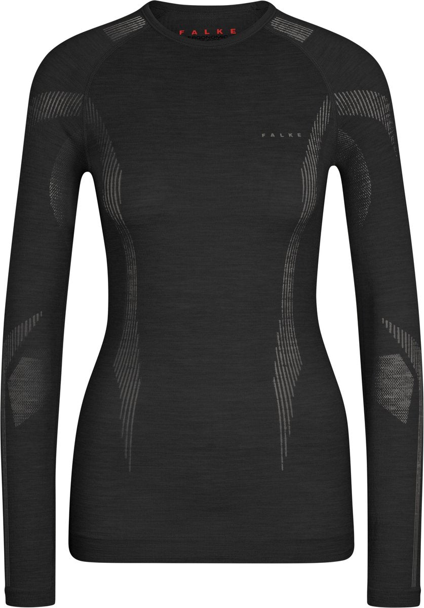 Falke Wool-Tech Longsleeve schnelltrocknendes Woll-Funktions-Langarmshirt für Damen Schwarz - Größe M