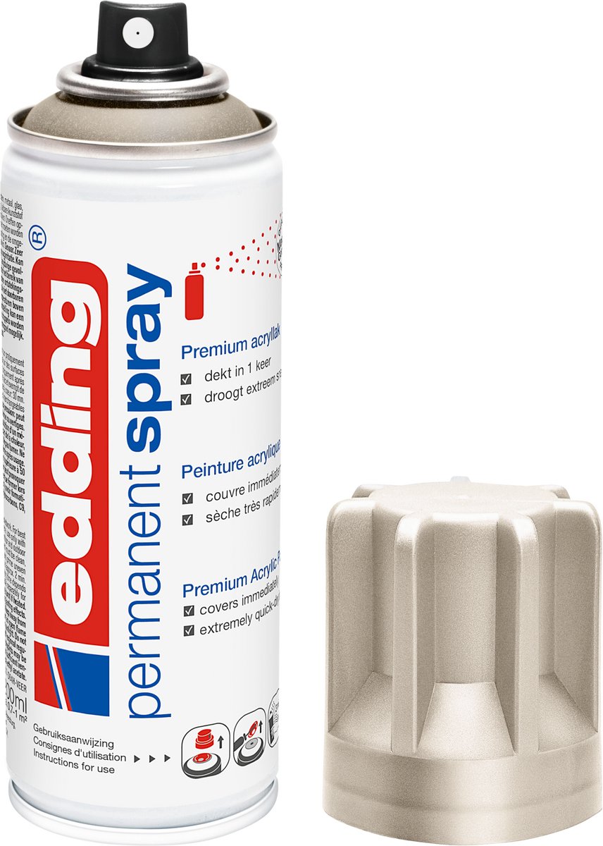 Edding 5200 Sprühfarbe in Aerosoldose – Champagnergold – 1 Stück – 200 ml Farbe – sofort deckend – 0,7–1 m² Fläche – Acrylfarbe zum Bemalen und Dekorieren von Glas, Metall, Holz, Keramik, Kunststoff, Leinwand – Permanentspray, Farbspray