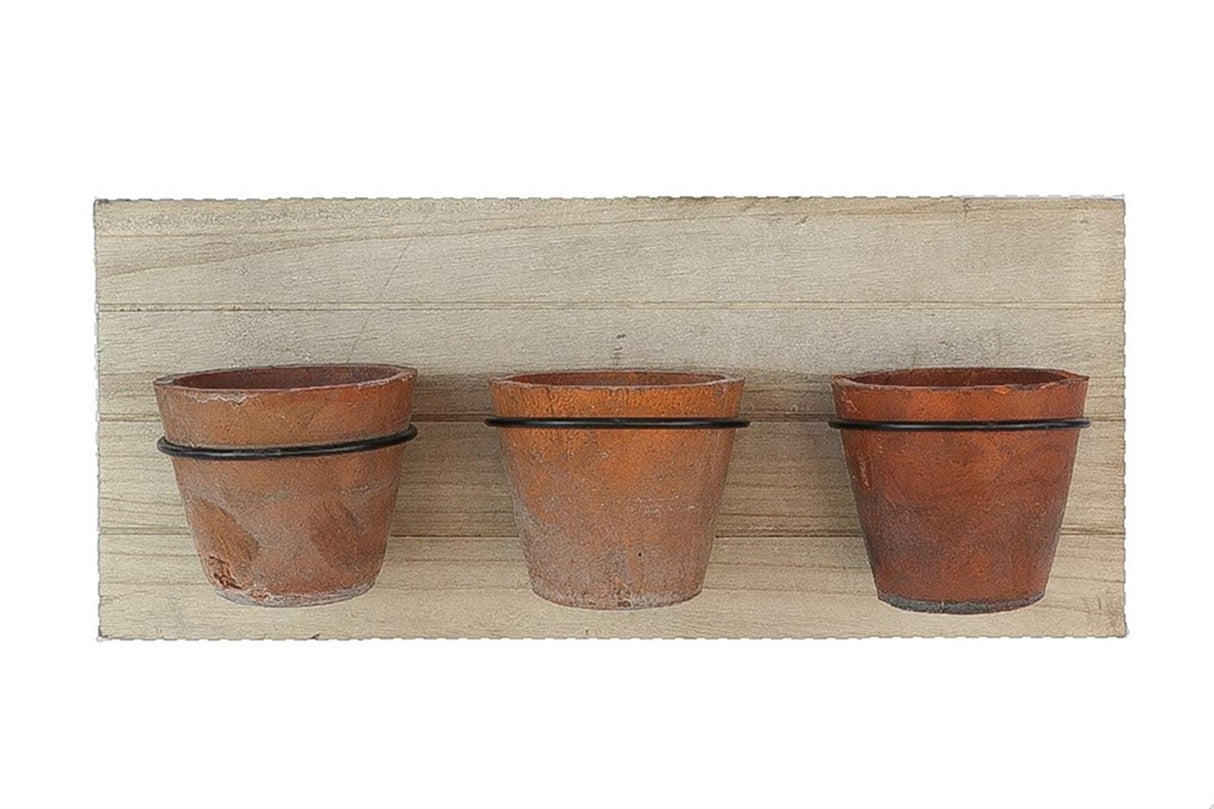 HBx natürliches Pflanzenregal aus Holz mit 3 Töpfen