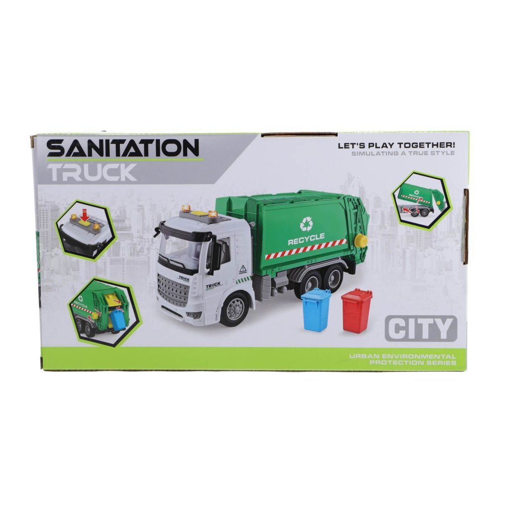 Andere Marken recyceln Müllwagen 30 cm + Licht und Ton grün weiß