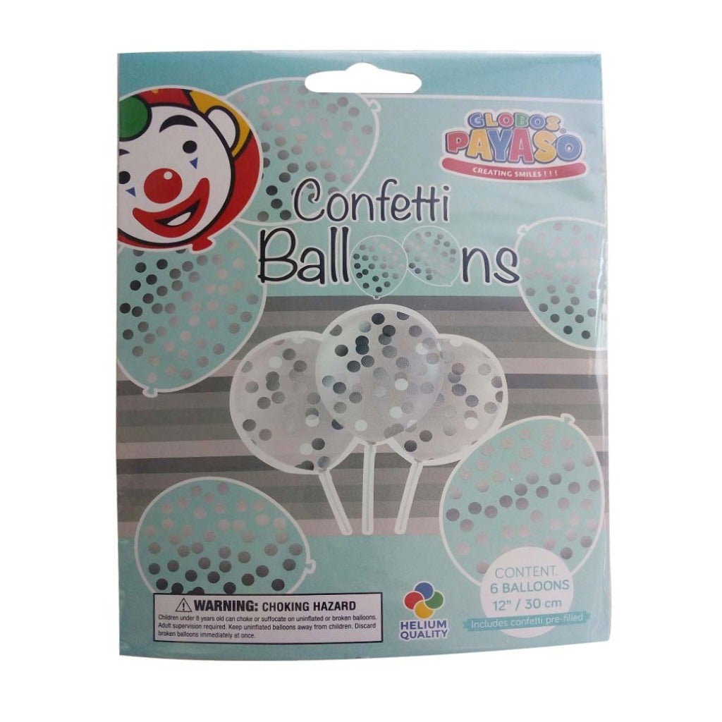Globos Luftballons mit Konfetti 6 Stück transparent silber