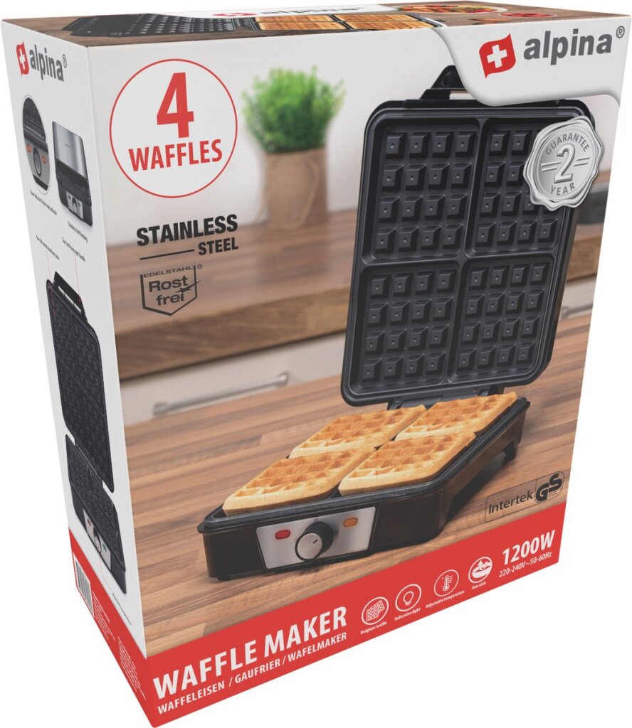 Alpina Waffeleisen Brüsseler Waffeln Antihaftbeschichtung 4 Waffeln 1200 W