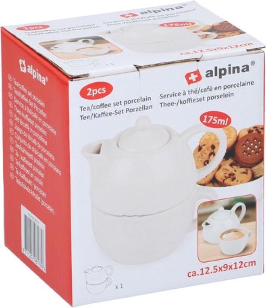 Alpina Tee- und Kaffeeservice 12,5 x 9 cm Porzellan Weiß 2-teilig