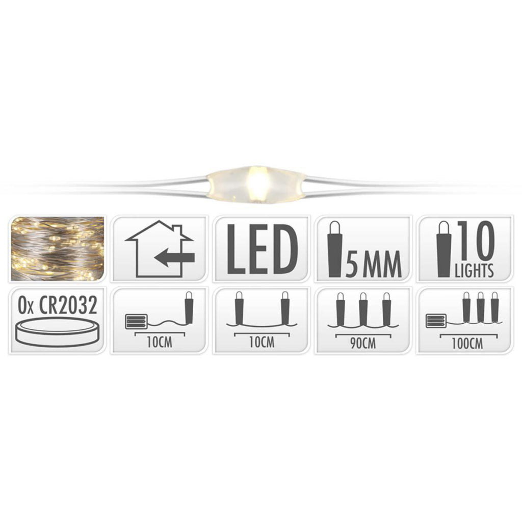 S.i.a. Silberdraht, batteriebetriebene Weihnachtsbeleuchtung, 90 cm, 10 LED-Lichter