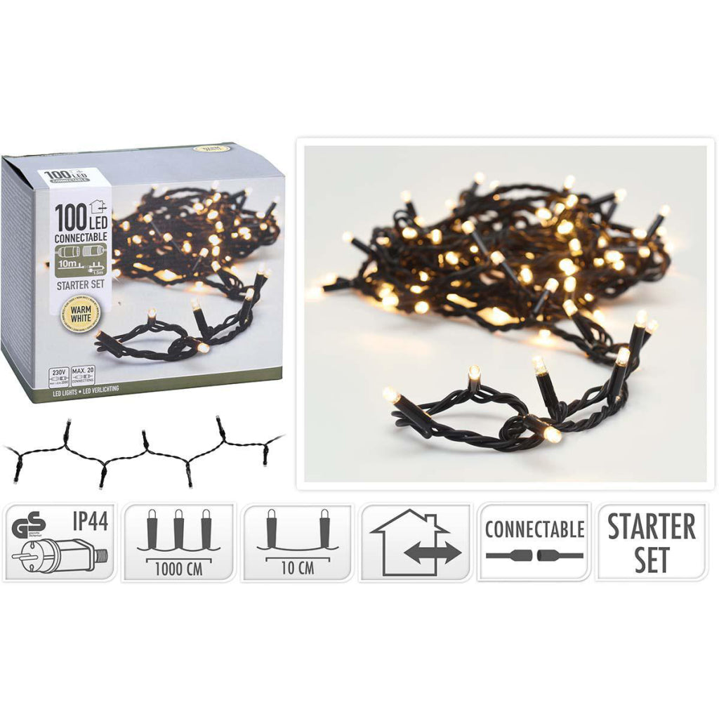 S.i.a. Anschließbares Weihnachtsbeleuchtungs-Starterset 100 LEDs 10 m IP44