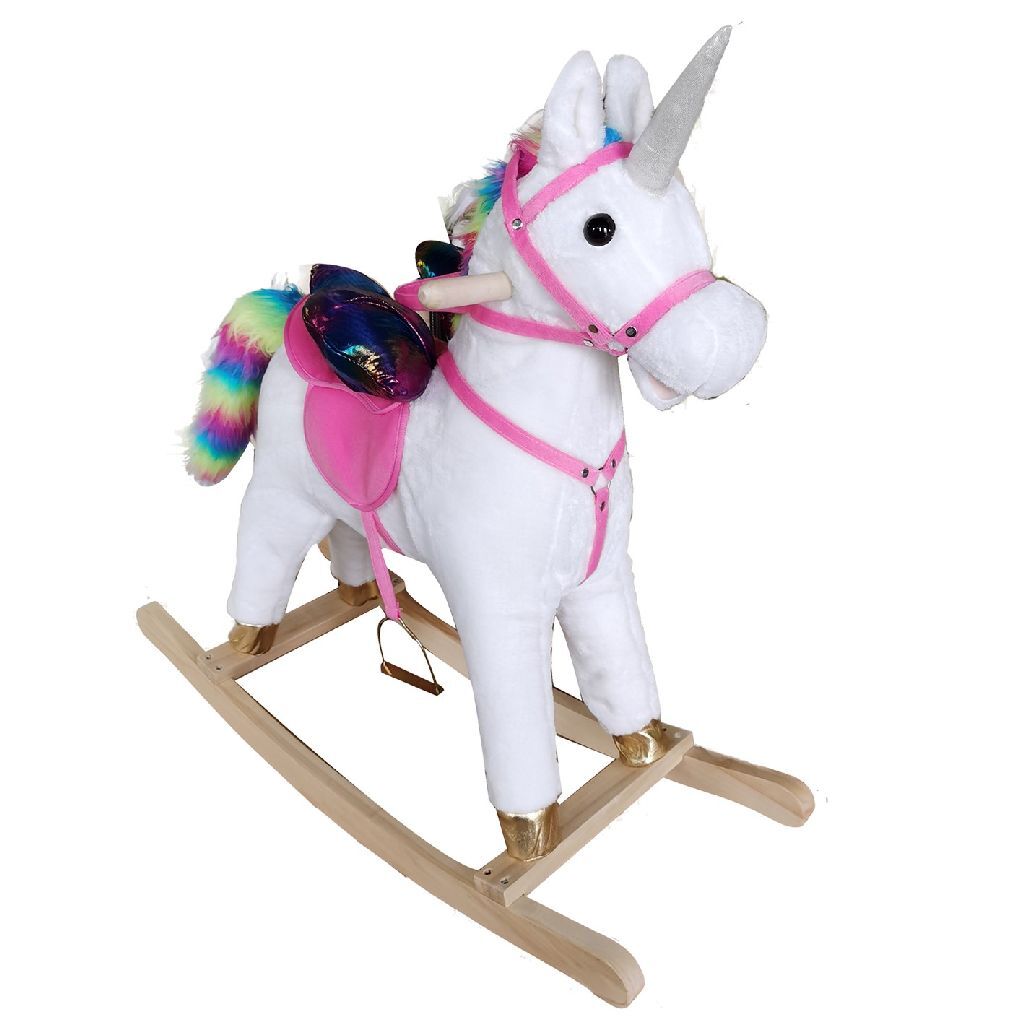 Einfaches Plüsch-Einhorn-Schaukelpferd mit Sound, 68 x 29 x 73 cm