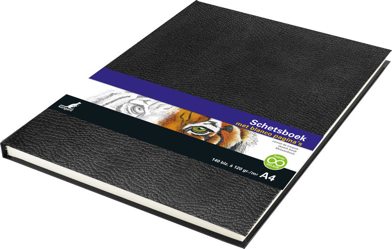 Kangaro k-5321 Skizzenbuch, A4, cremefarben, 120 g, leeres Papier, 140 Seiten, Hardcover, Aufdruck Schlangenschwarz