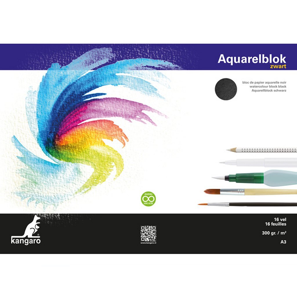 Kangaro K-5313 A3 Aquarellblock 300 Gramm 16 Blatt schwarz