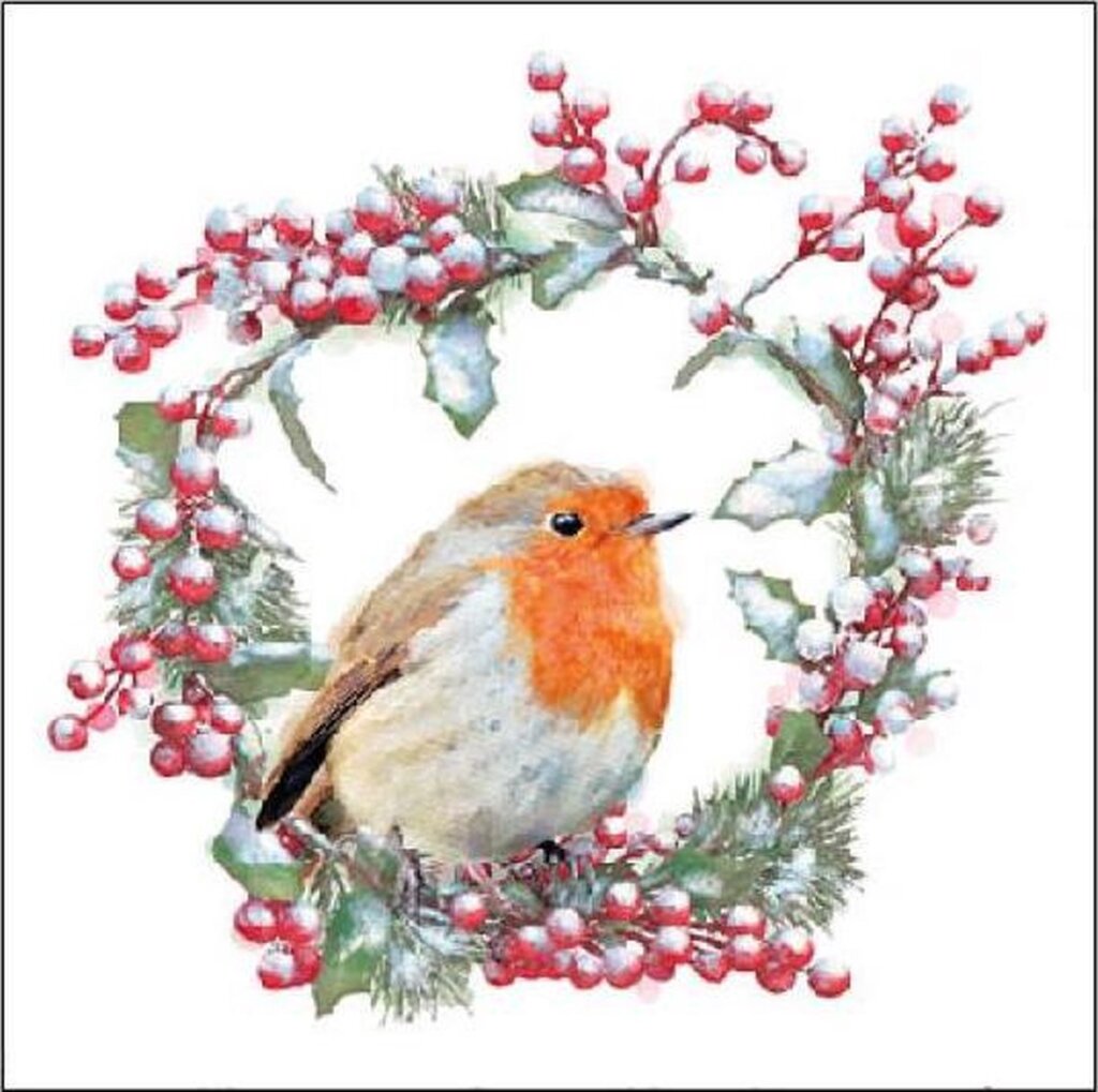 Ambiente Ambiente Robin In Wreath Papier-Cocktailservietten 25x25cm