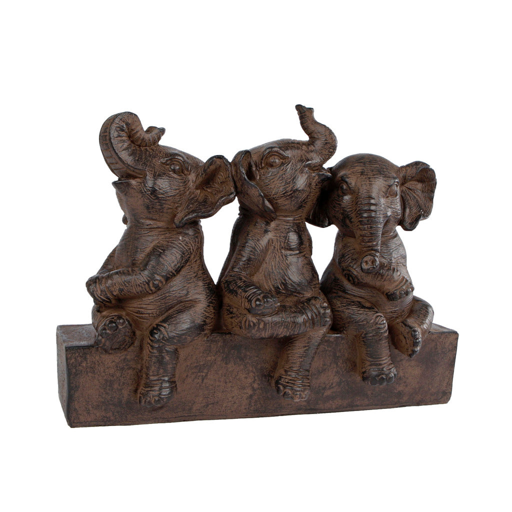 Geschenke Amsterdam Skulptur drei Elefanten braunes Polystyrol 25x11x18,5