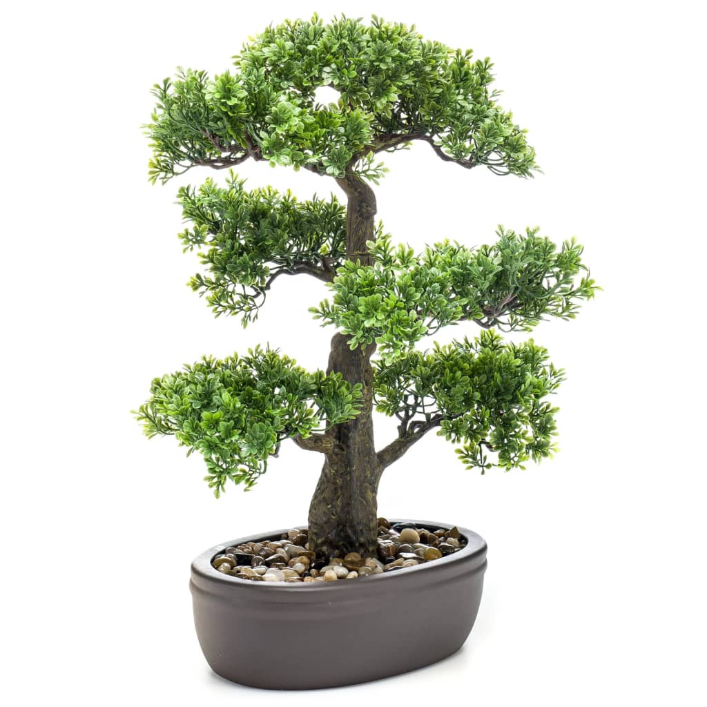 Smaragdkunstpflanze in braunem Topf Ficus Minibonsai 43 cm