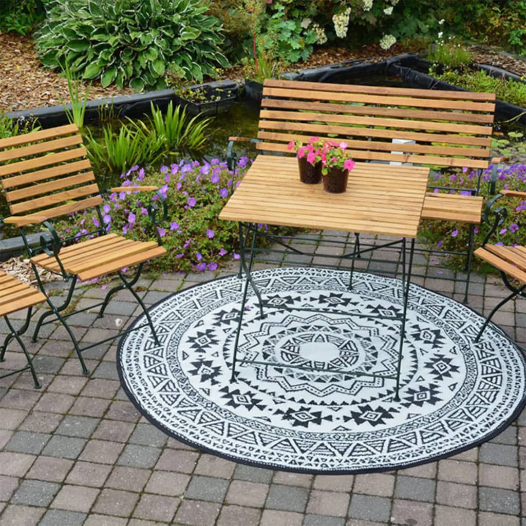 Esschert Design Outdoor Teppich 180 cm Schwarz und Weiß OC18