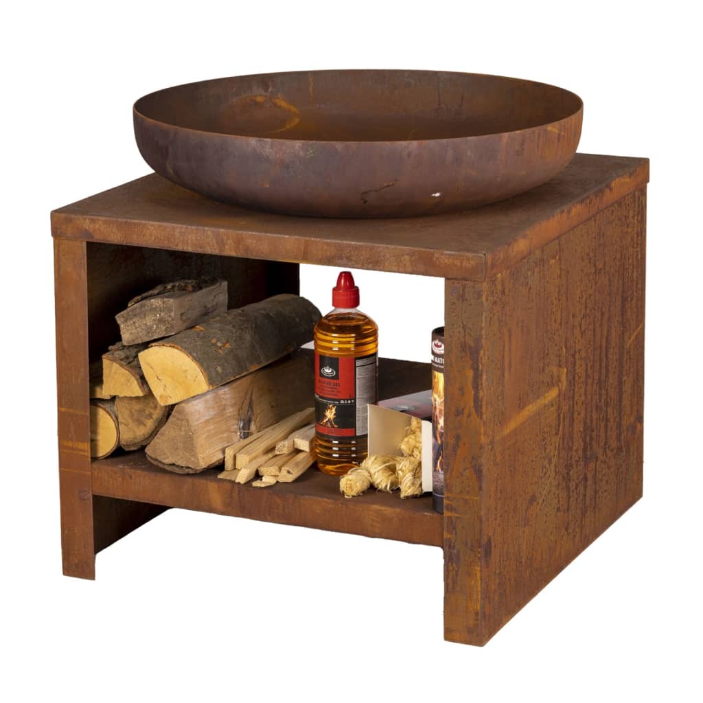 Esschert Design Fire Bowl mit Holzaufbewahrung 62 cm Rost -gelenkt