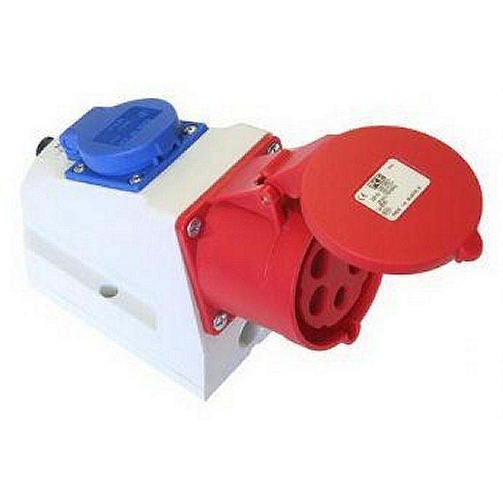 Abl-CEE-Netzstecker mit 2 Kontaktrohren rot blau grau