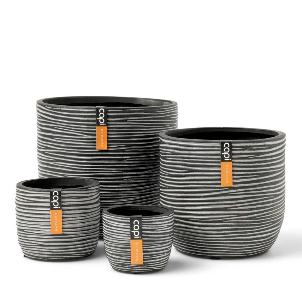 Capi 4-teiliger Blumentopf-Set Naturrippen Anthrazitfarben