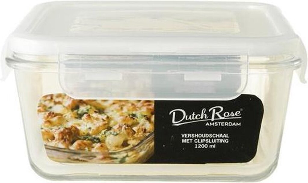 Dutch Rose Frischfutternapf aus Glas, quadratisch, 1200 ml, weiß