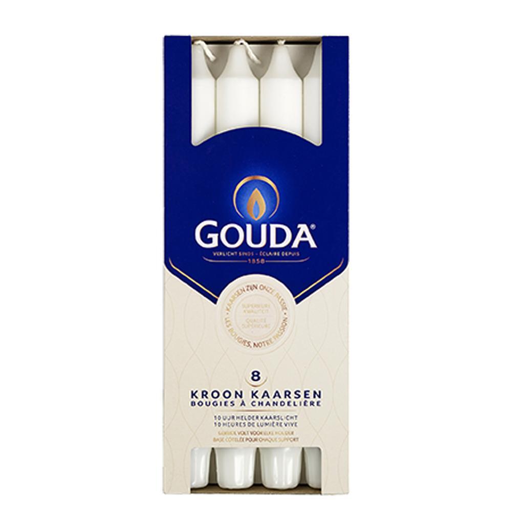 Gouda-Kronenkerzen 24x2,4 cm 8 Stück weiß