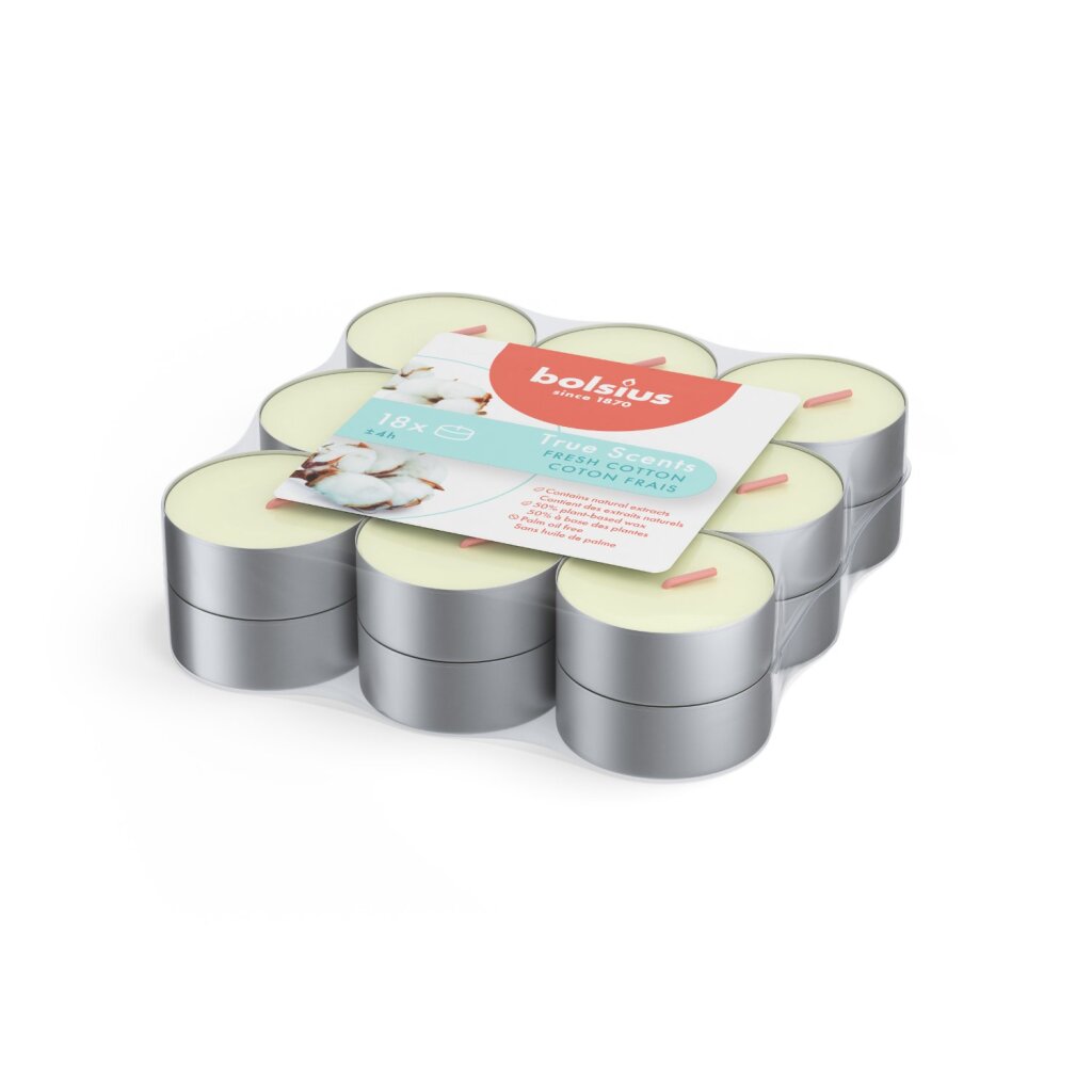 Bolsius True Scents Teelichter mit frischem Baumwollduft, 18 Stück