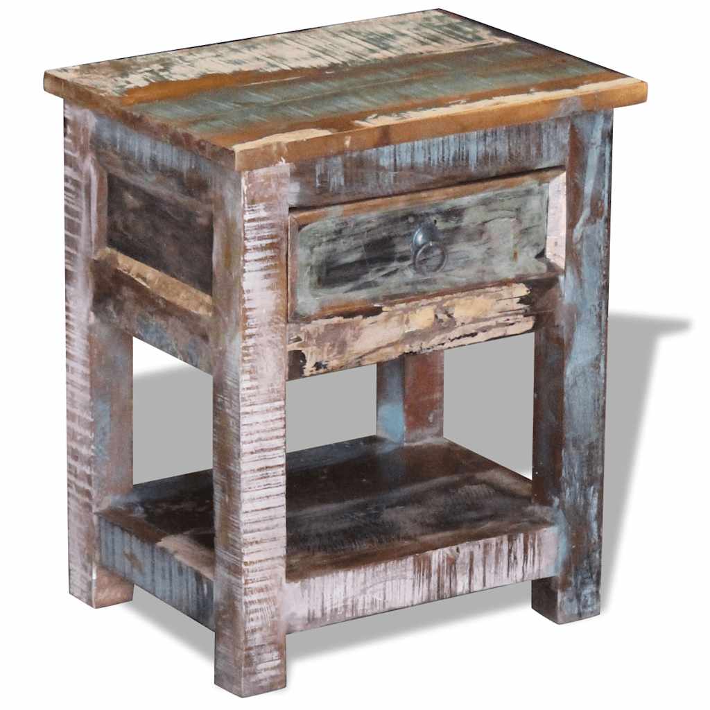Vidaxl bijzettafel met lade 43x33x51 cm massief gerecycled hout