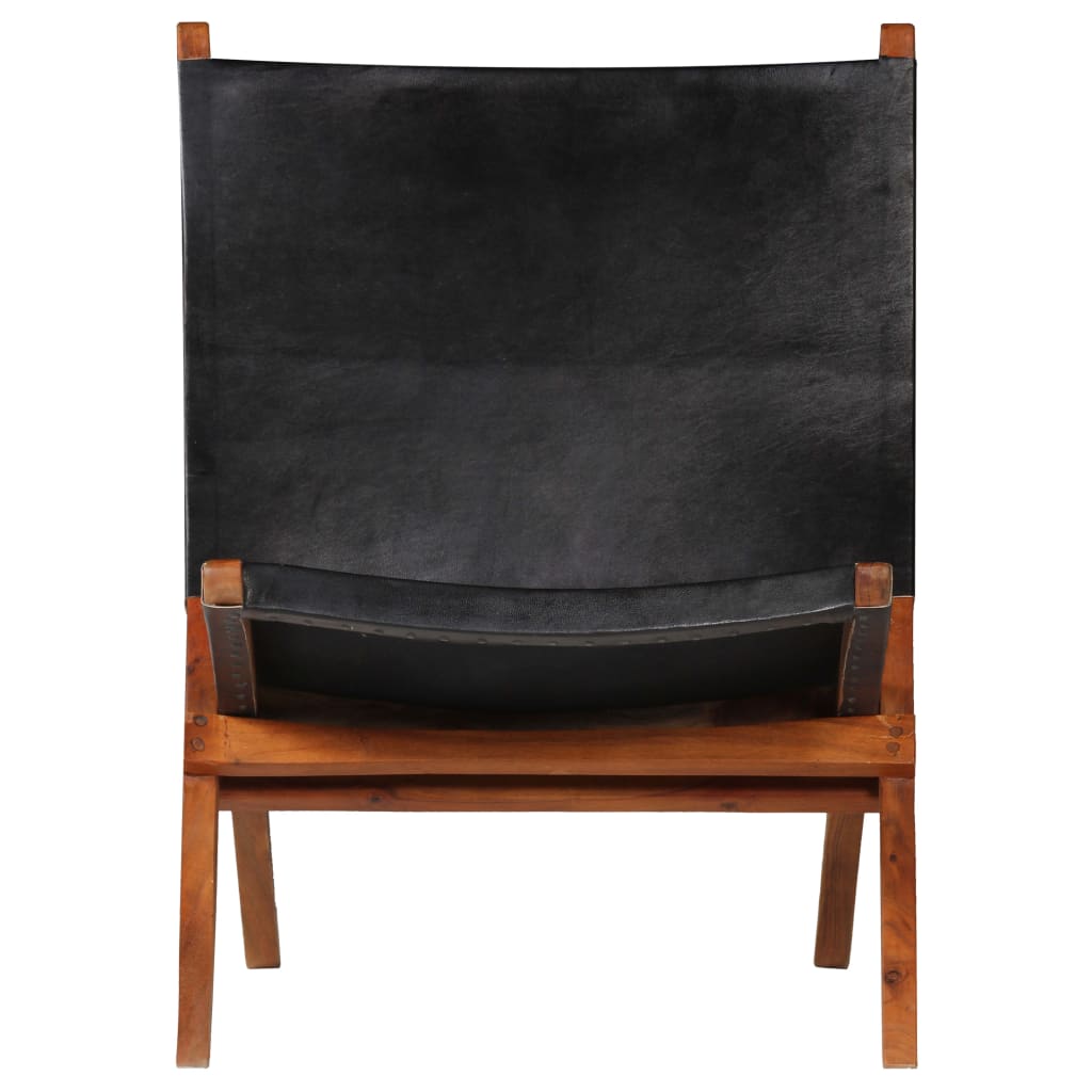 Vidaxl relaxstoel inklapbaar echt leer zwart