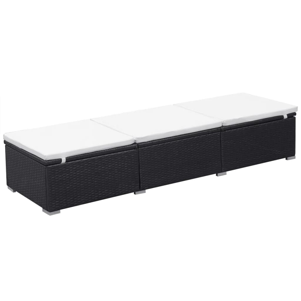 Vidaxl ligbed met kussen poly rattan zwart