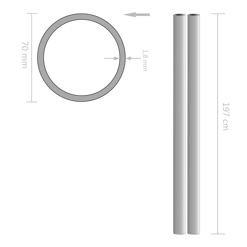 Vidaxl -Röhrchen um V2A 2 m Ø70x1,8 mm Edelstahl 2 STs