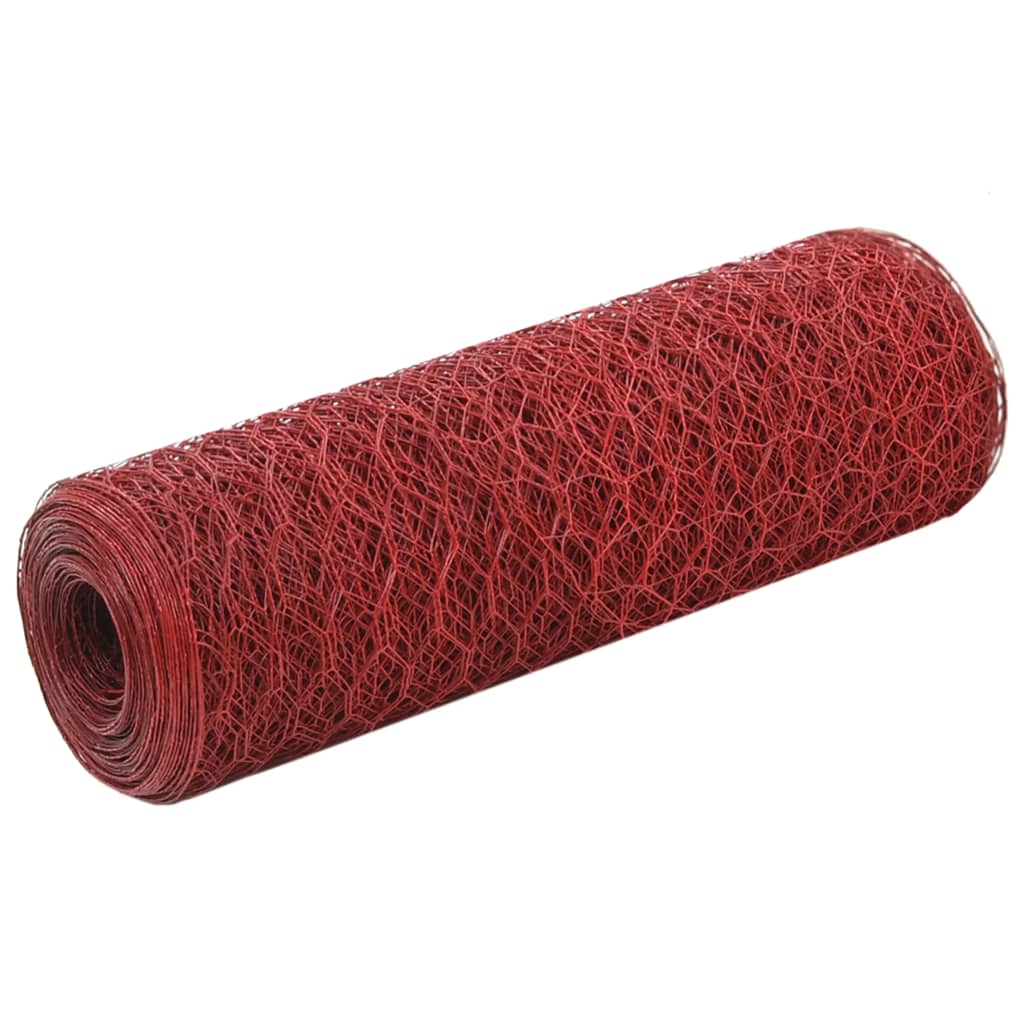 Vidaxl -Hühnerdraht 25x0,5 m Stahl mit PVC -Beschichtung rot