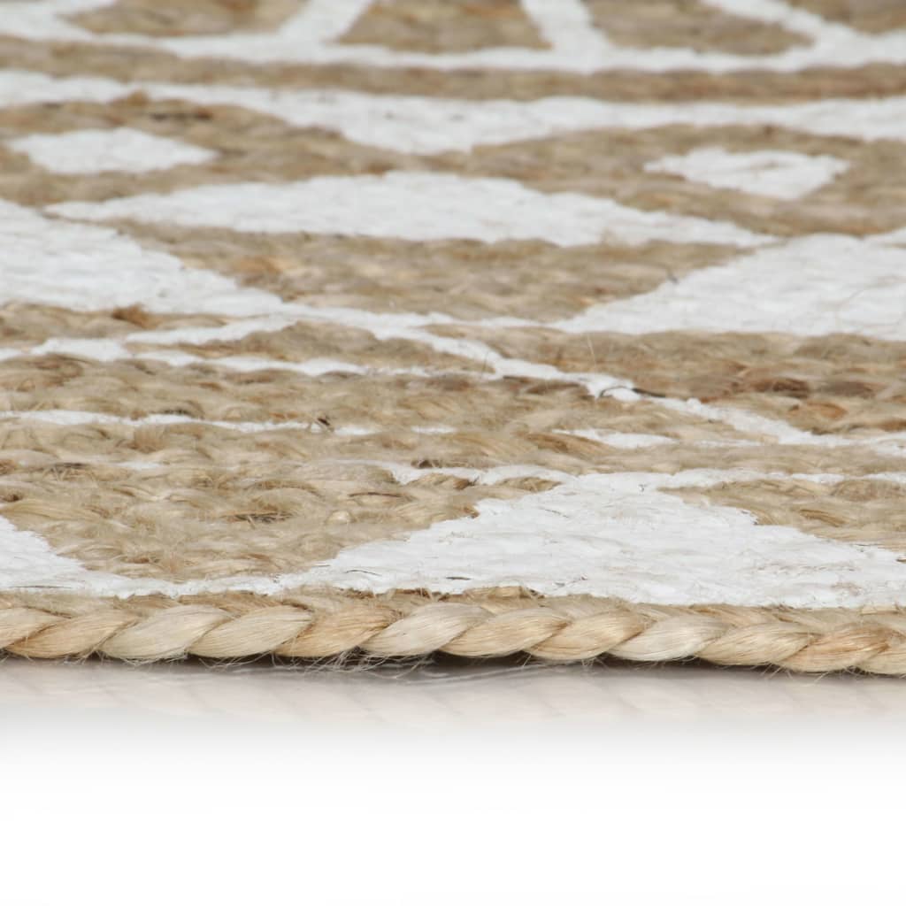 Vidaxl Teppich handgefertigt mit weißem Druck 150 cm Jute