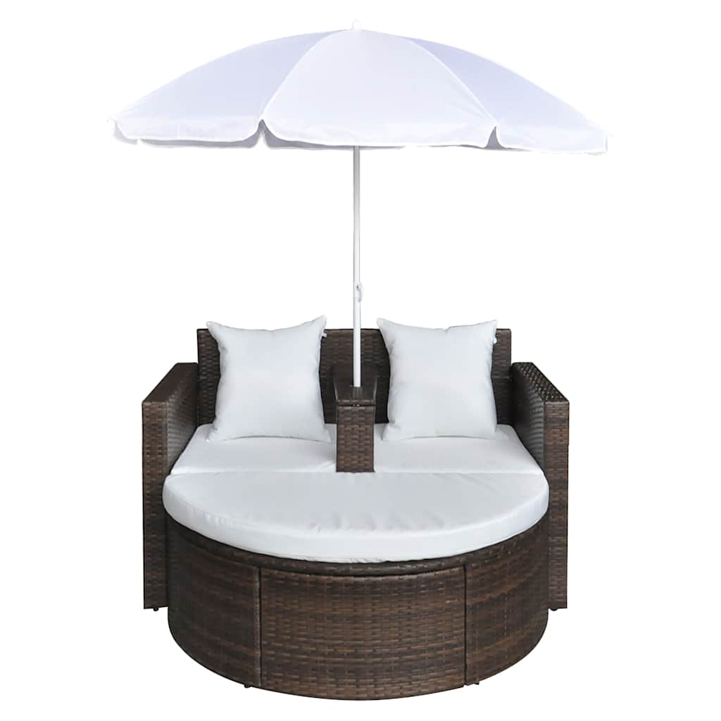 Vidaxl tuinbed met parasol poly rattan bruin