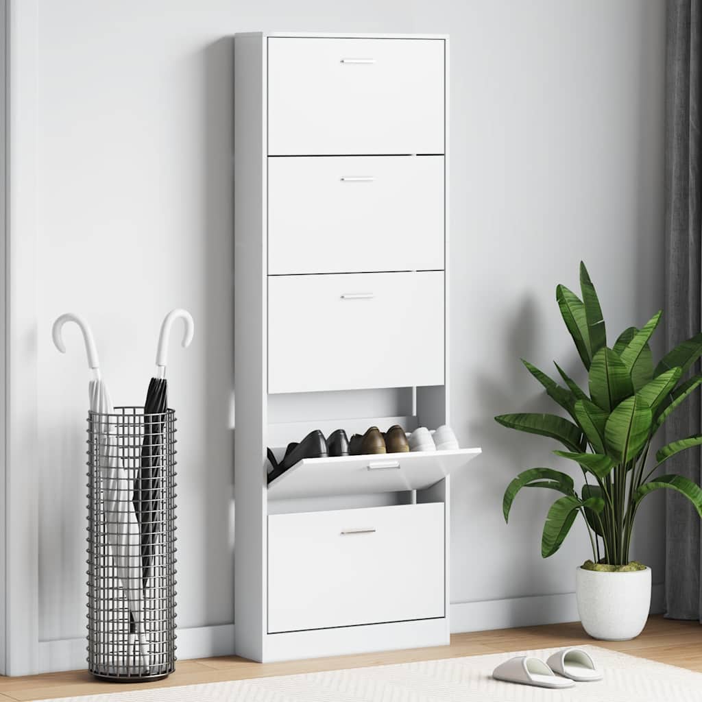 Vidaxl Schuhschrank Holz mit 5 Lagerfächern weiß