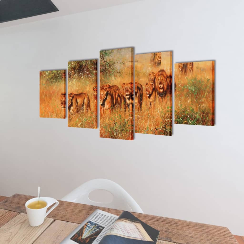 VIDAXL -Leinwand Wanddruck Set Lion 100 x 50 cm
