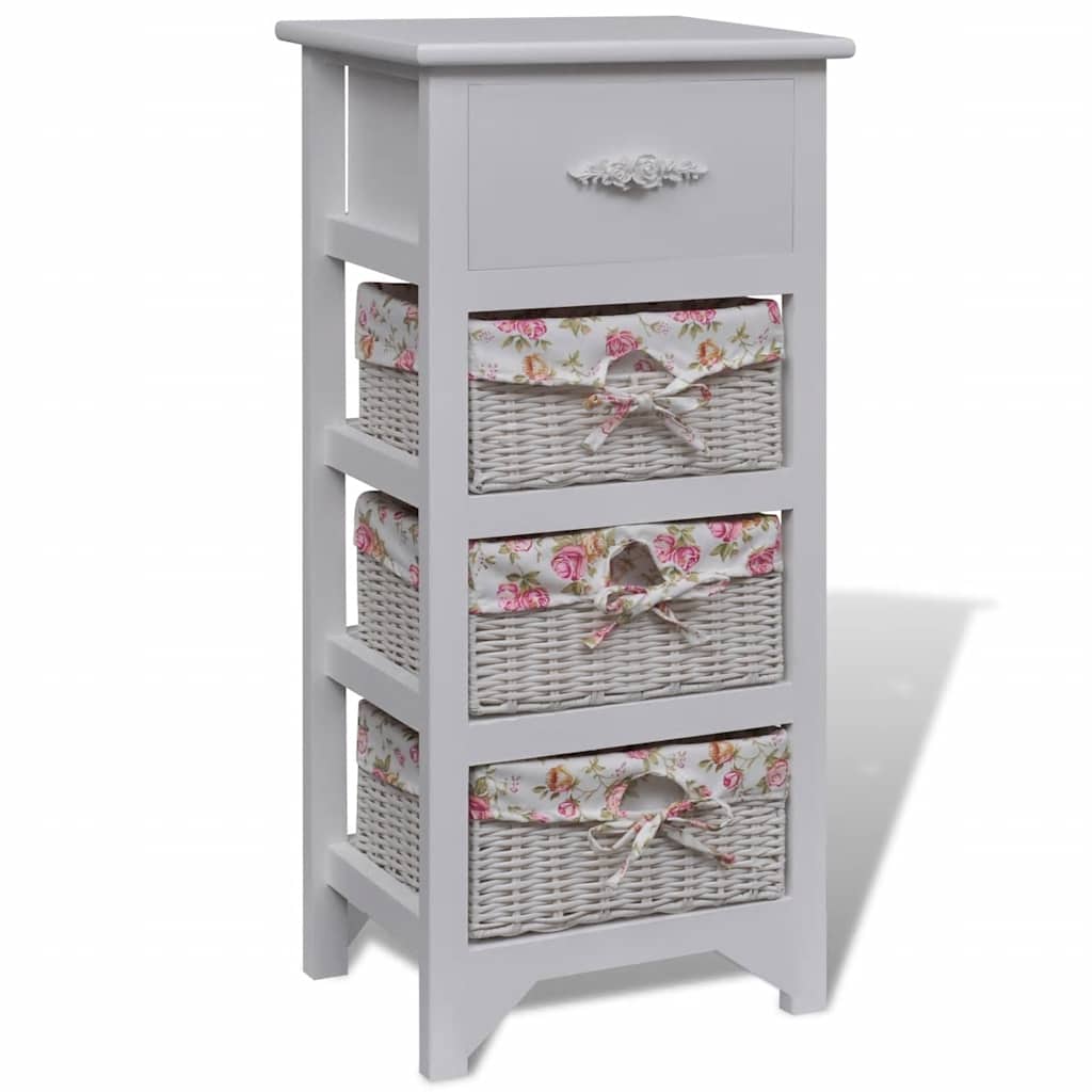 Vidaxl kast met 1 lade en 3 manden paulowniahout wit