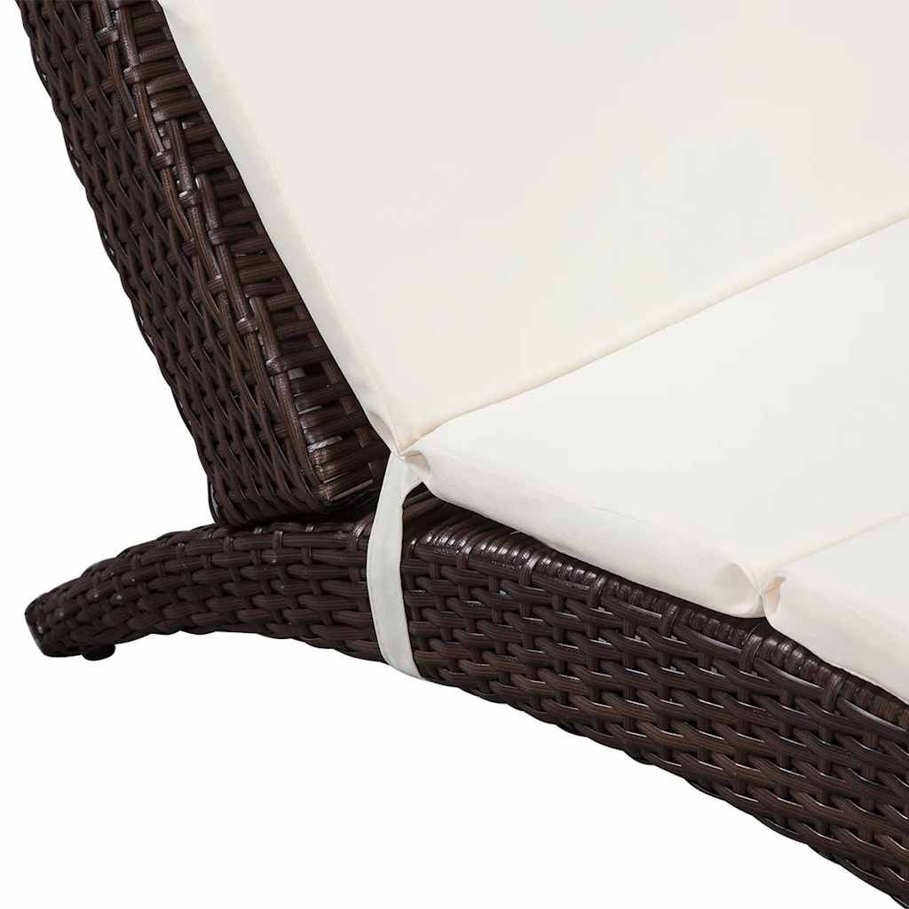 Vidaxl ligbed inklapbaar met kussen poly rattan bruin