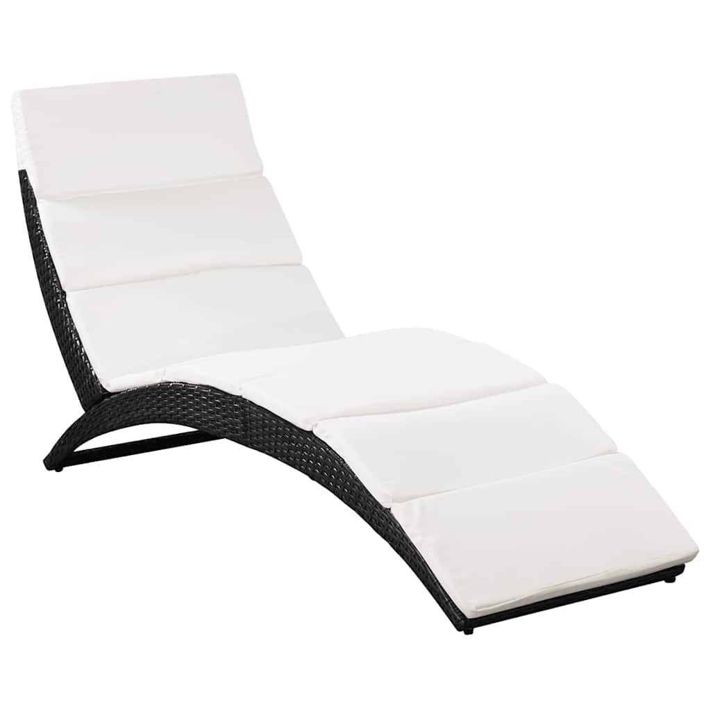 Vidaxl ligbed inklapbaar met kussen poly rattan zwart
