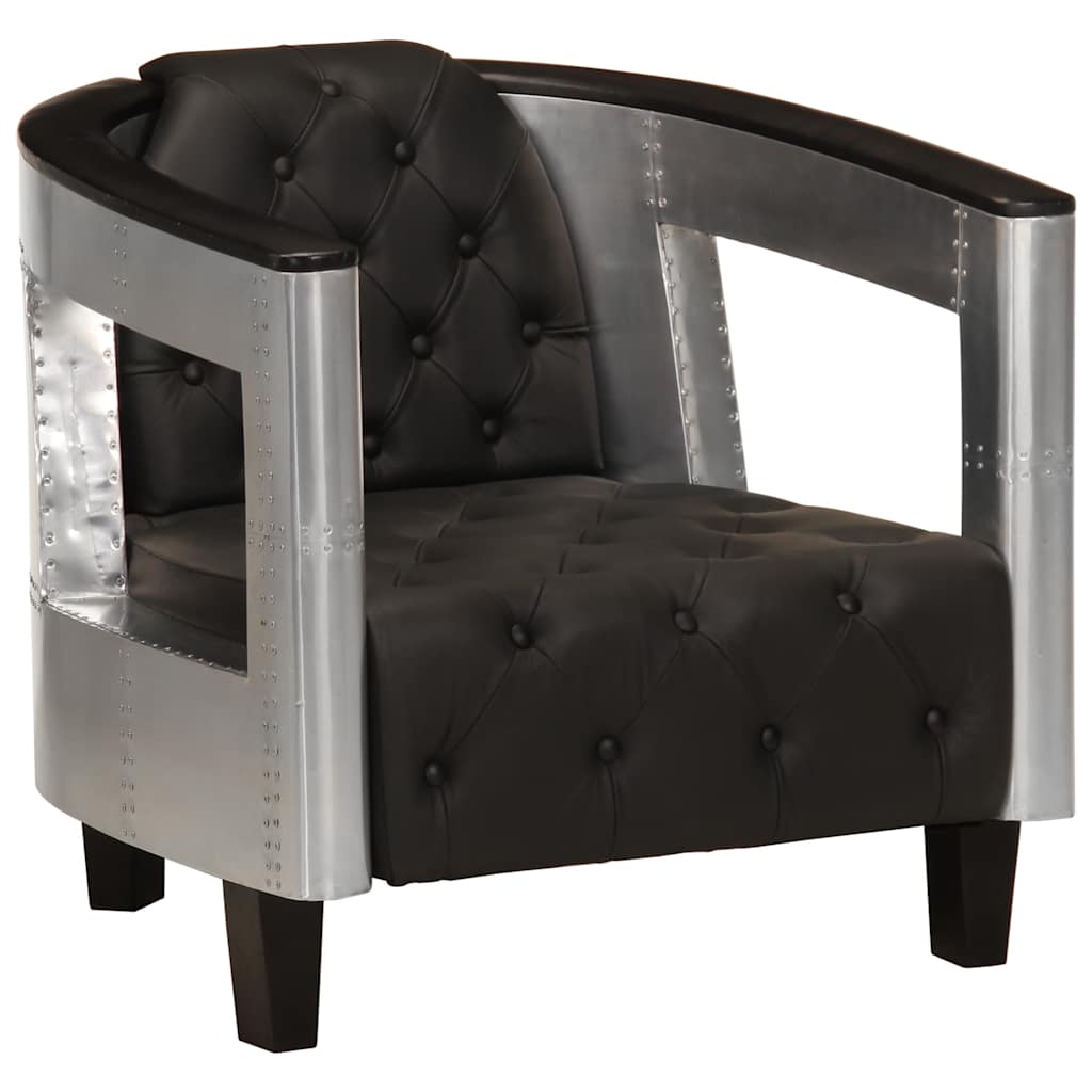 Vidaxl fauteuil luchtvaartstijl echt leer zwart