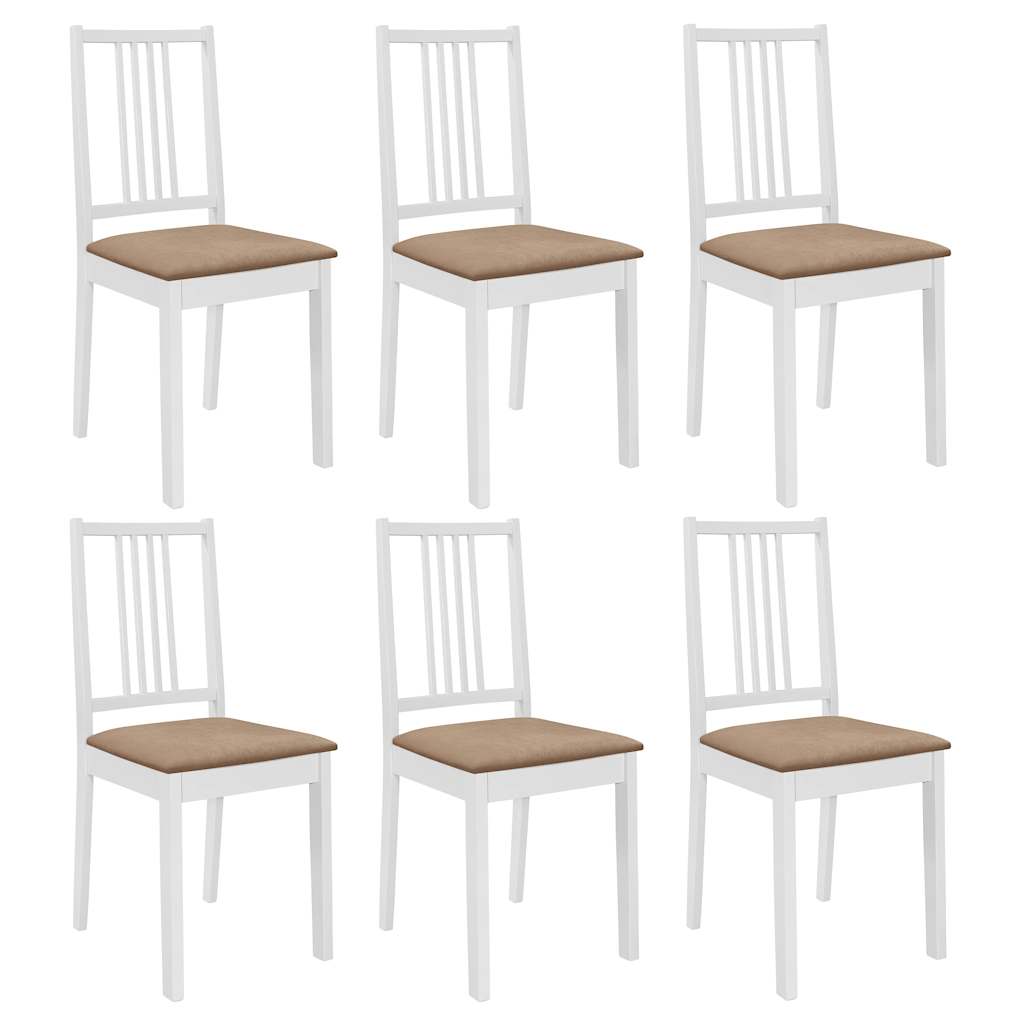 Vidaxl eetkamerstoelen met kussens 6 st massief hout wit